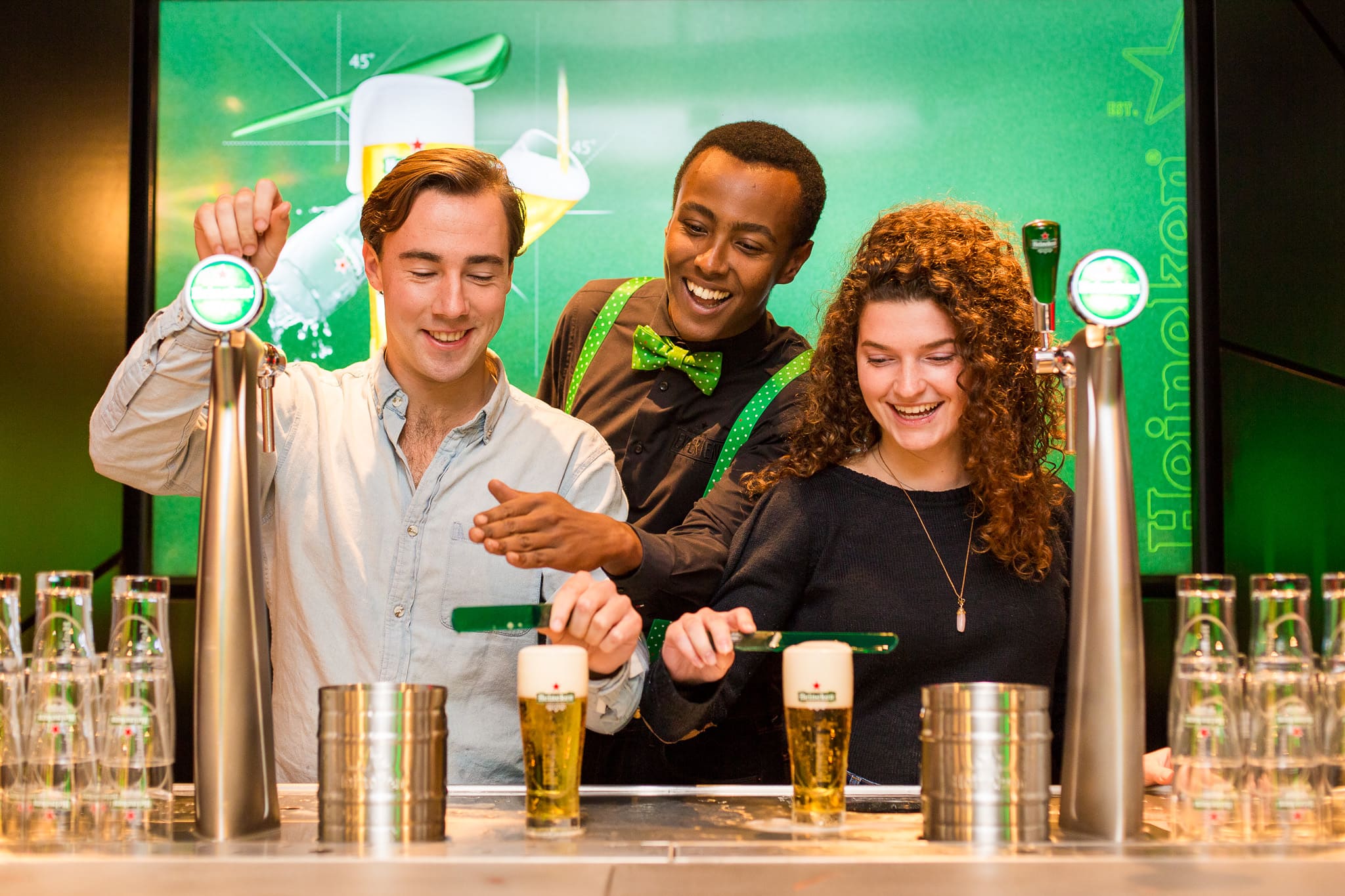 Image of Adult, Female, Person, Woman, Alcohol, Beer, Beverage, Necklace, Tie, Fun, Party, Male, Man,
