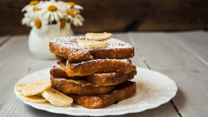 Image of Bread, Food, Toast, Dining Table, Food Presentation, Banana, Fruit, Produce, Sandwich, 