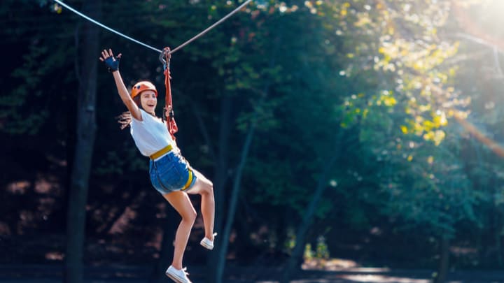 Image of Female, Girl, Person, Teen, Adventure, Ziplining, 