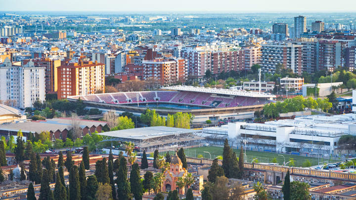 Image of Outdoors, Arena, Building, Stadium, Aerial View, City, Cityscape, Urban, 