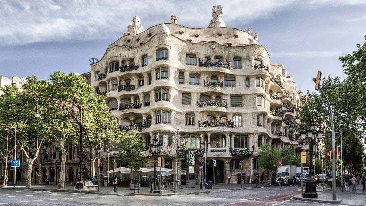 Image of Person, Landmark, Truck, Casa Milà, Traffic Light, Car, 