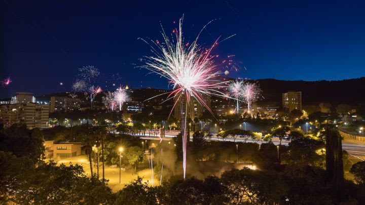 Image of Fireworks, City, Urban, Building, Cityscape, Nature, Night, Outdoors, 