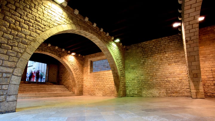 Image of Floor, Flooring, Corridor, Indoors, Crypt, Path, Walkway, Brick, Arch, Lighting, Flagstone, 