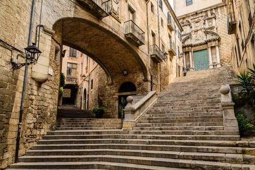 Image of Handrail, House, Housing, Staircase, Arch, City, Road, Street, Urban, Path, Cobblestone, 