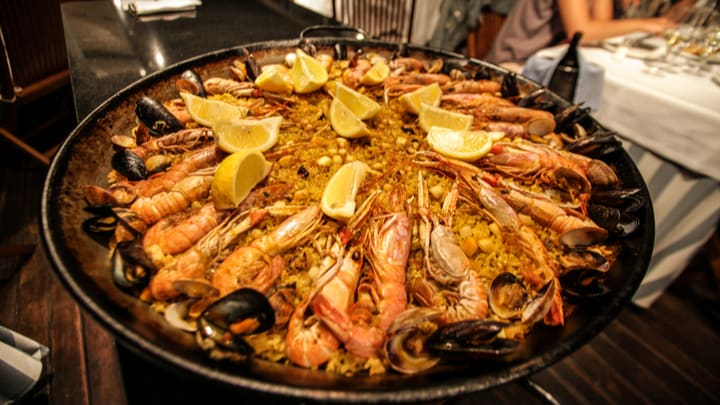 Image of Food, Food Presentation, Dining Table, Boy, Child, Male, Person, Paella, 