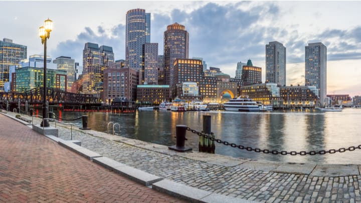 Image of City, Urban, Water, Waterfront, Metropolis, Cityscape, Nature, Outdoors, Scenery, Path, Boat, Vehicle, Office Building, Downtown, 