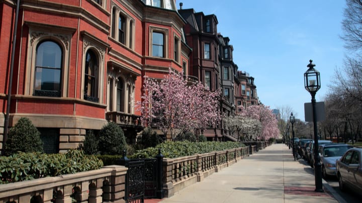 Image of Path, Sidewalk, City, Neighborhood, Car, Vehicle, Urban, Road, Street, Housing, 