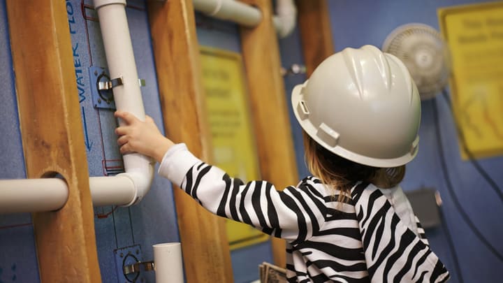 Image of Hardhat, Helmet, Child, Female, Girl, Person, Worker, 