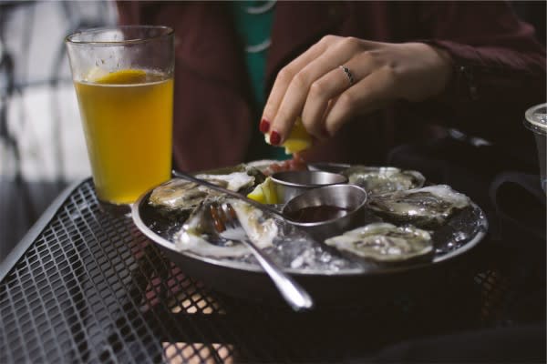 Image of Cup, Food, Seafood, Cutlery, Spoon, Animal, Sea Life, Oyster, 