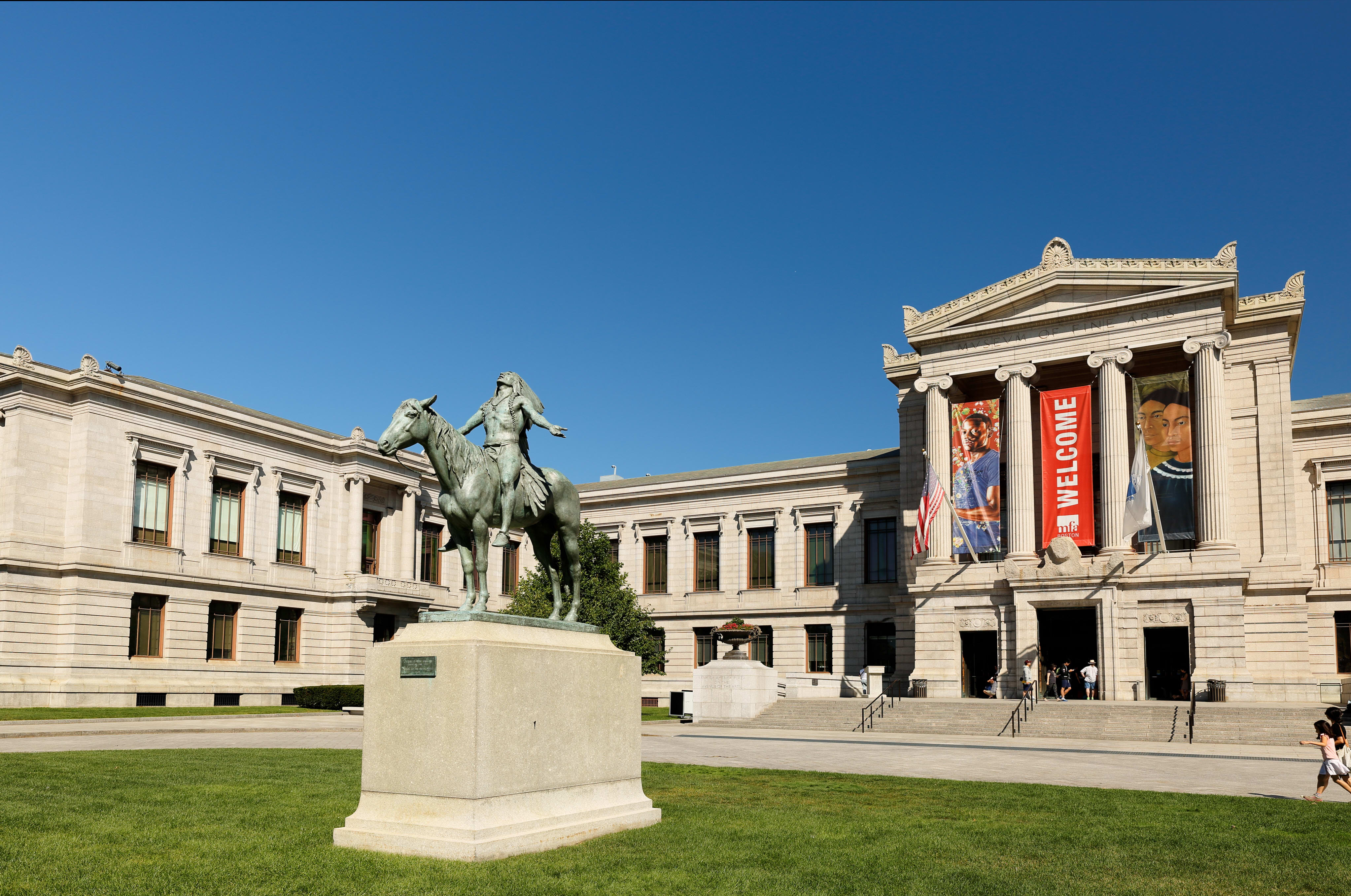 Image of Building, Campus, Grass, Person, Office Building, Horse, 