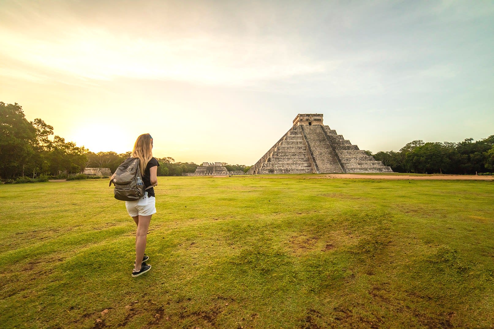 Image of Female, Girl, Person, Teen, Backpack, Bag, Shoe, Grass, Shorts, 