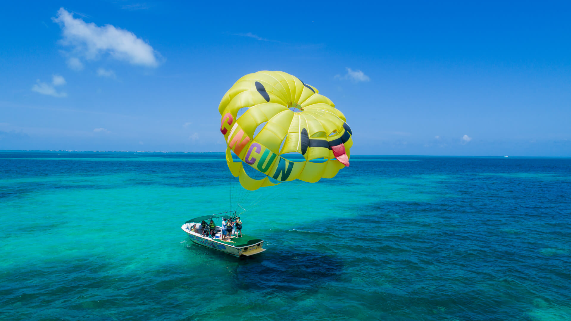 Image of Boat, Vehicle, Parachute, Person,