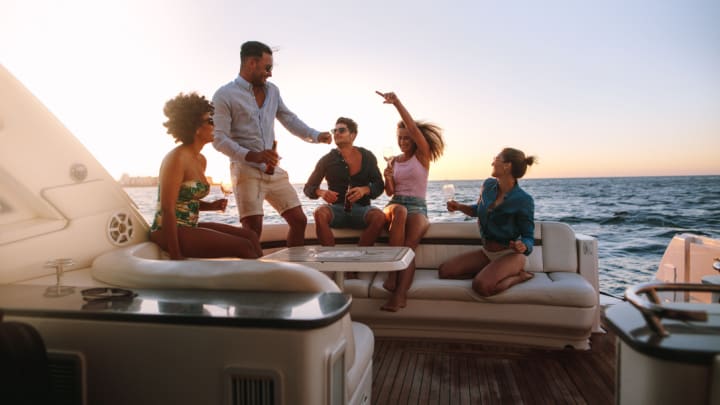 Image of Vehicle, Yacht, Adult, Female, Person, Woman, Male, Man,