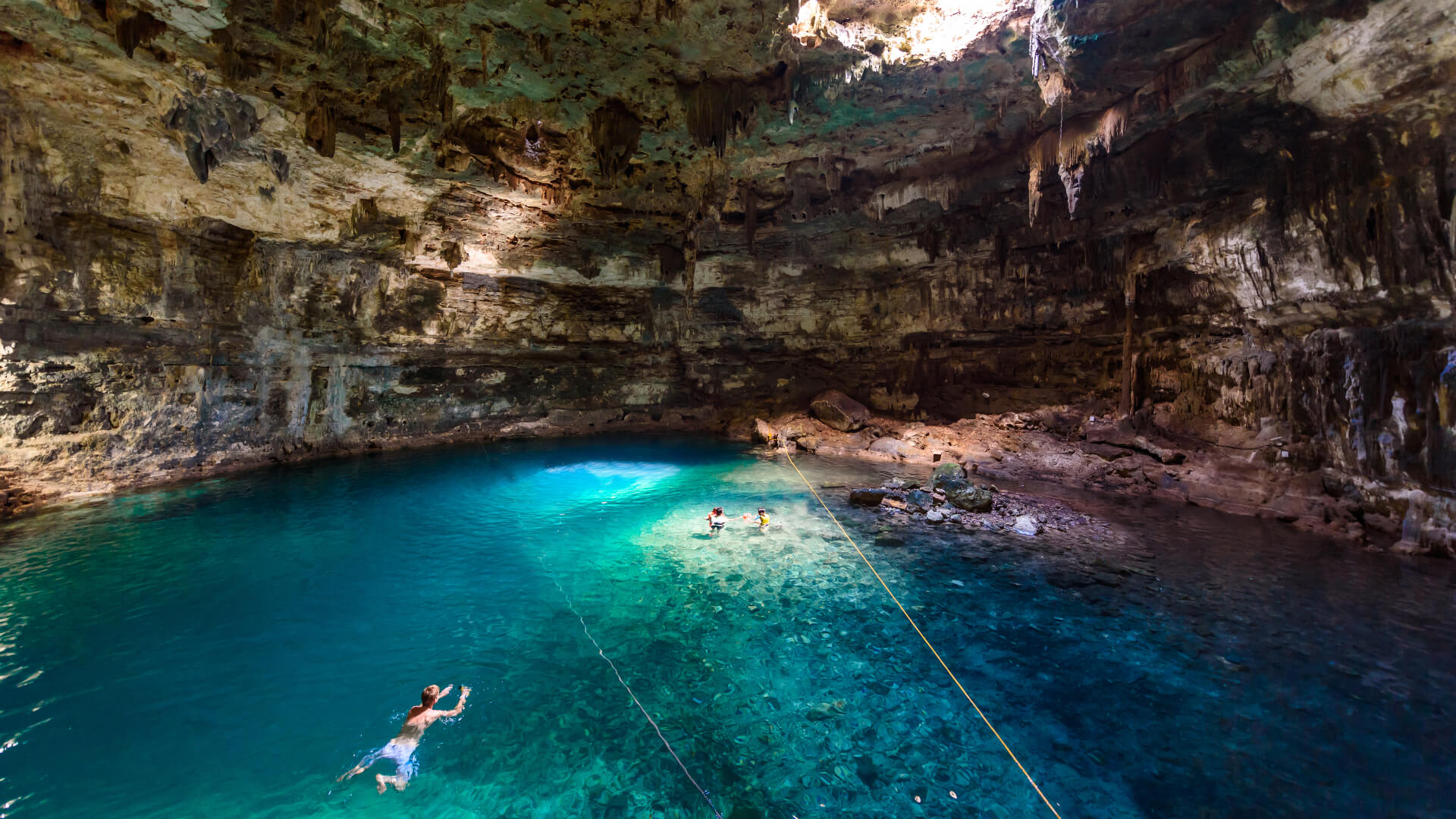 Image of Outdoors, Nature, Lagoon, Lake, Water, Person, Cave, Swimming, Water Sports, Sea, 