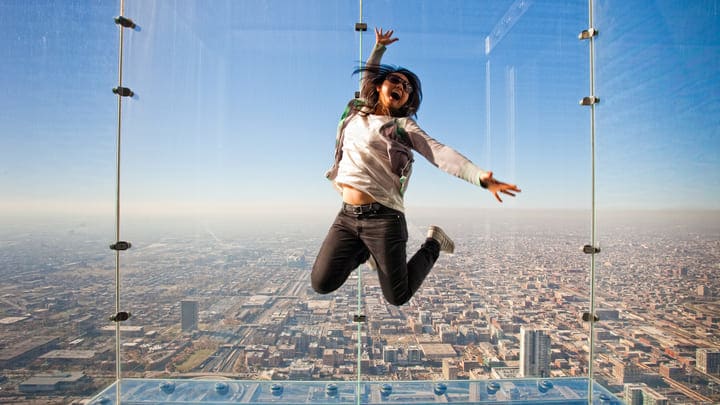 Image of Child, Female, Girl, Person, City, Jumping, 