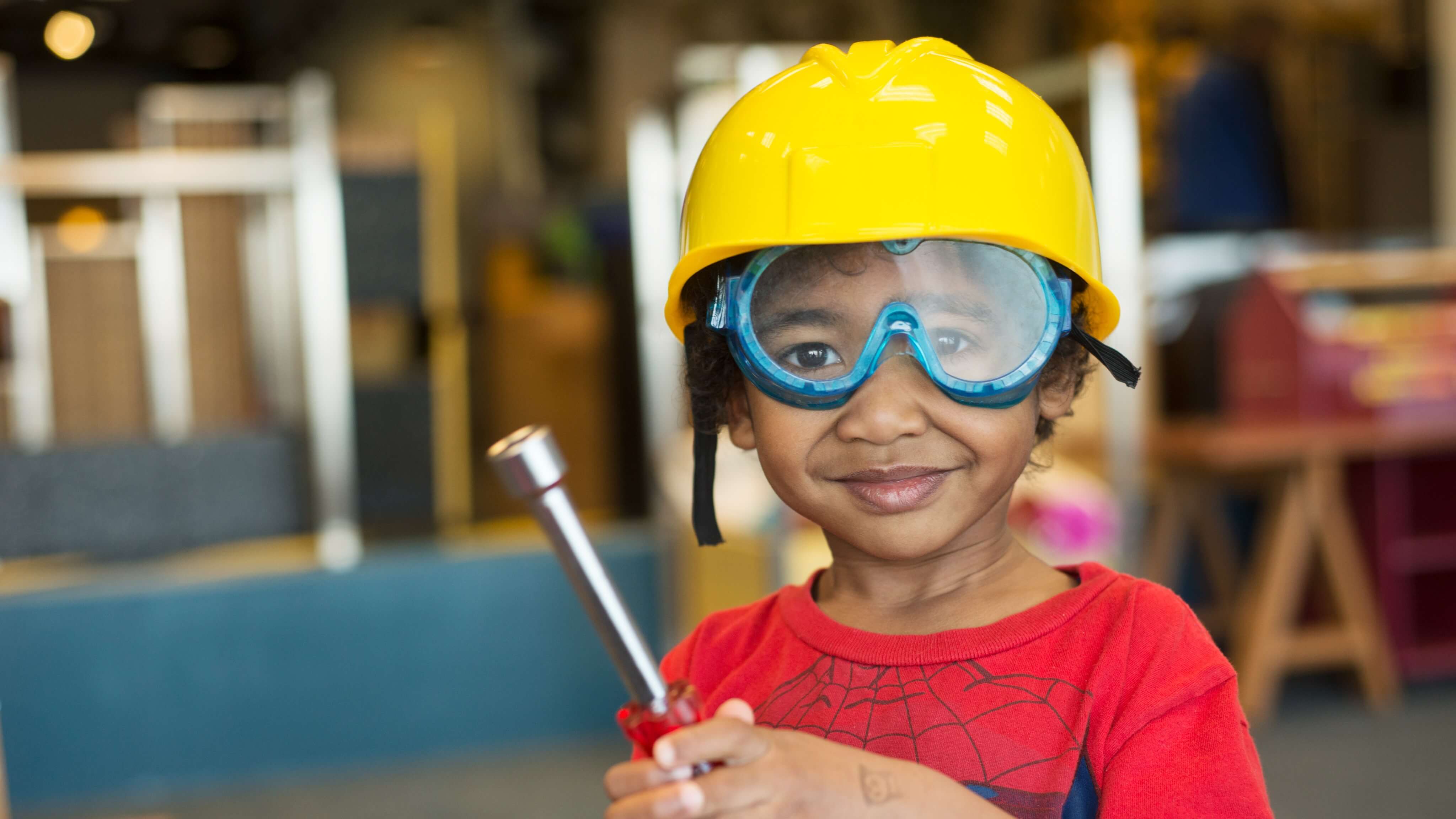 Image of Hardhat, Helmet, Face, Head, Person, Photography, Portrait, Worker, Child, Female, Girl, Accessories, Goggles, 