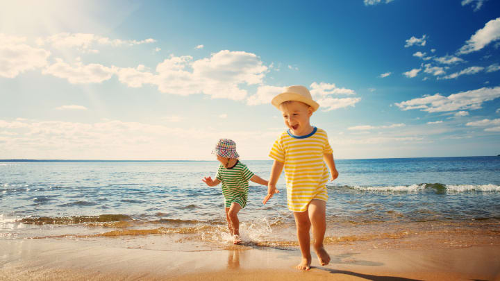Image of Fun, Vacation, Boy, Child, Male, Person, Beachwear, Hat,