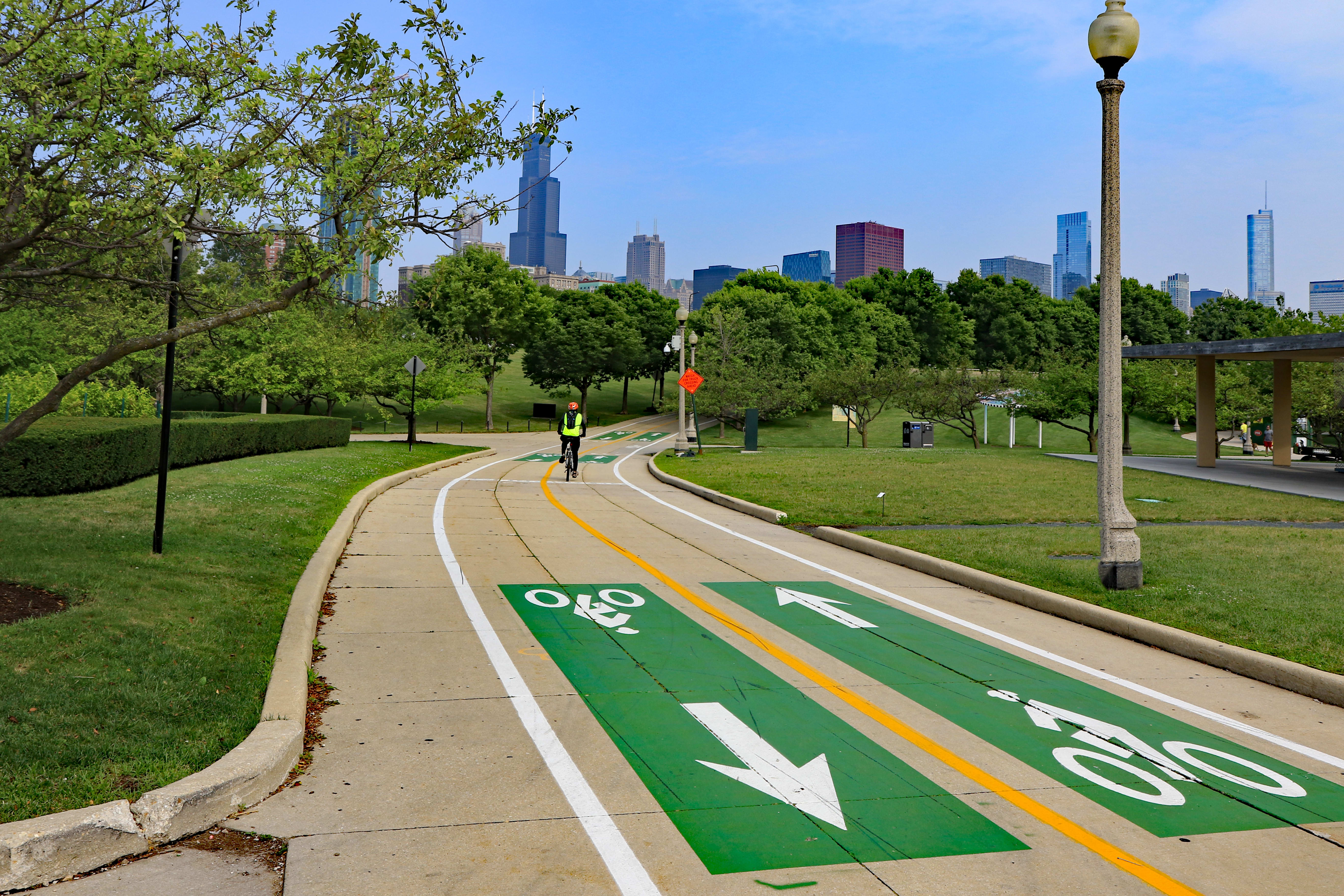 Image of City, Road, Urban, Person, Freeway, Bicycle, Street, Grass, Path, 