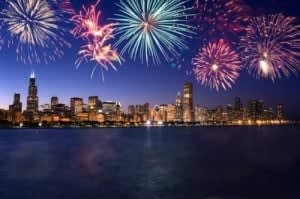 Image of City, Nature, Outdoors, Scenery, Landscape, Metropolis, Urban, Water, Waterfront, Fireworks, Cityscape, 