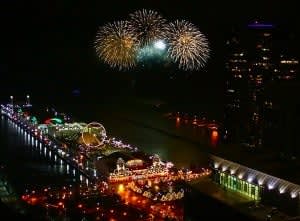 Image of Fireworks, Cityscape, Urban, Water, Waterfront, 