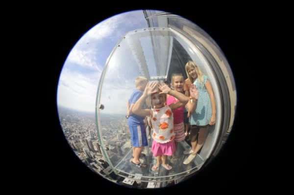 Image of Photography, Face, Head, Person, Portrait, Adult, Female, Woman, Child, Girl, Shoe, Fisheye, Window, 