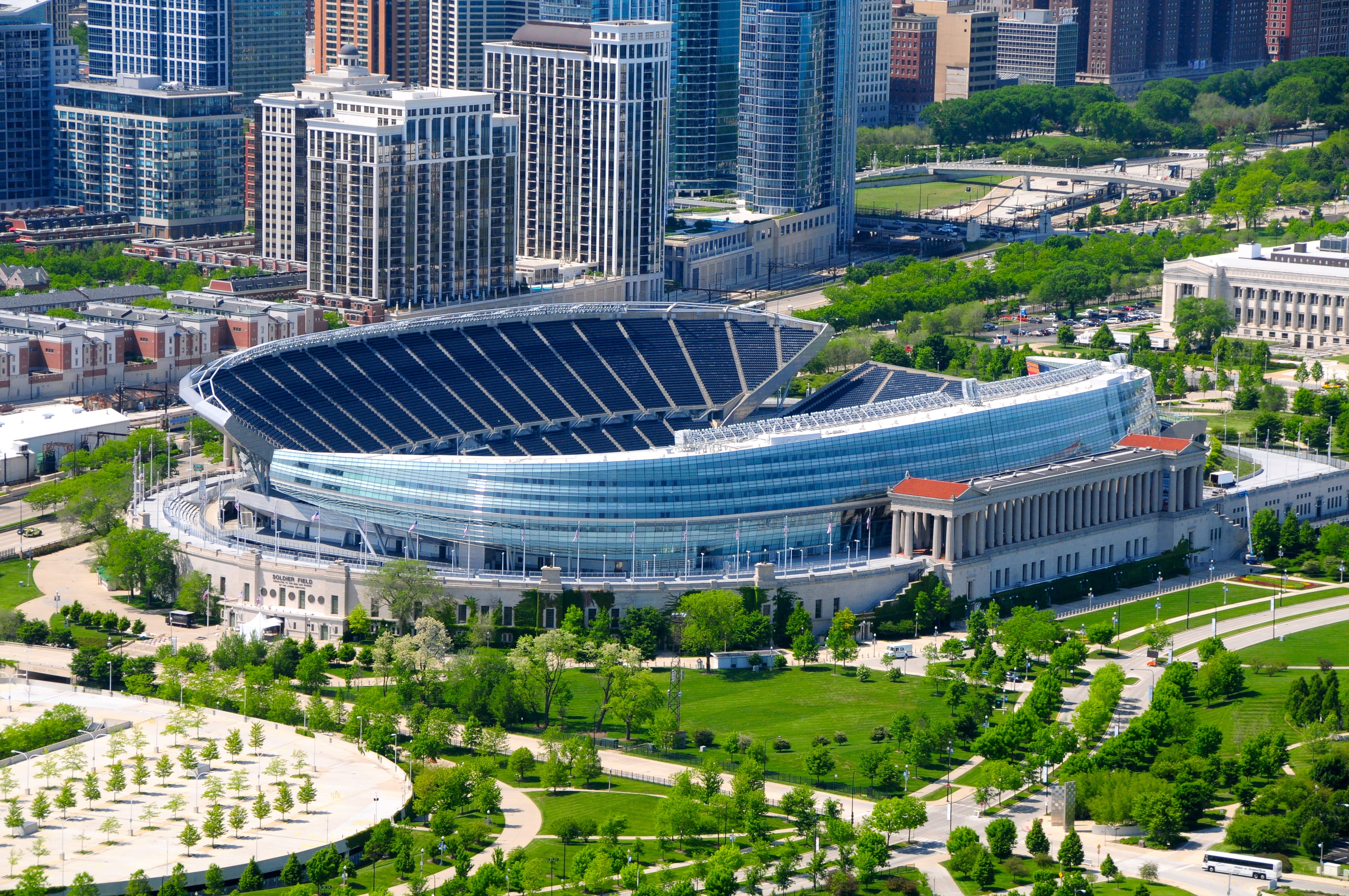 Image of Building, Outdoors, City, Arena, Cityscape, Urban, Aerial View, Stadium, 