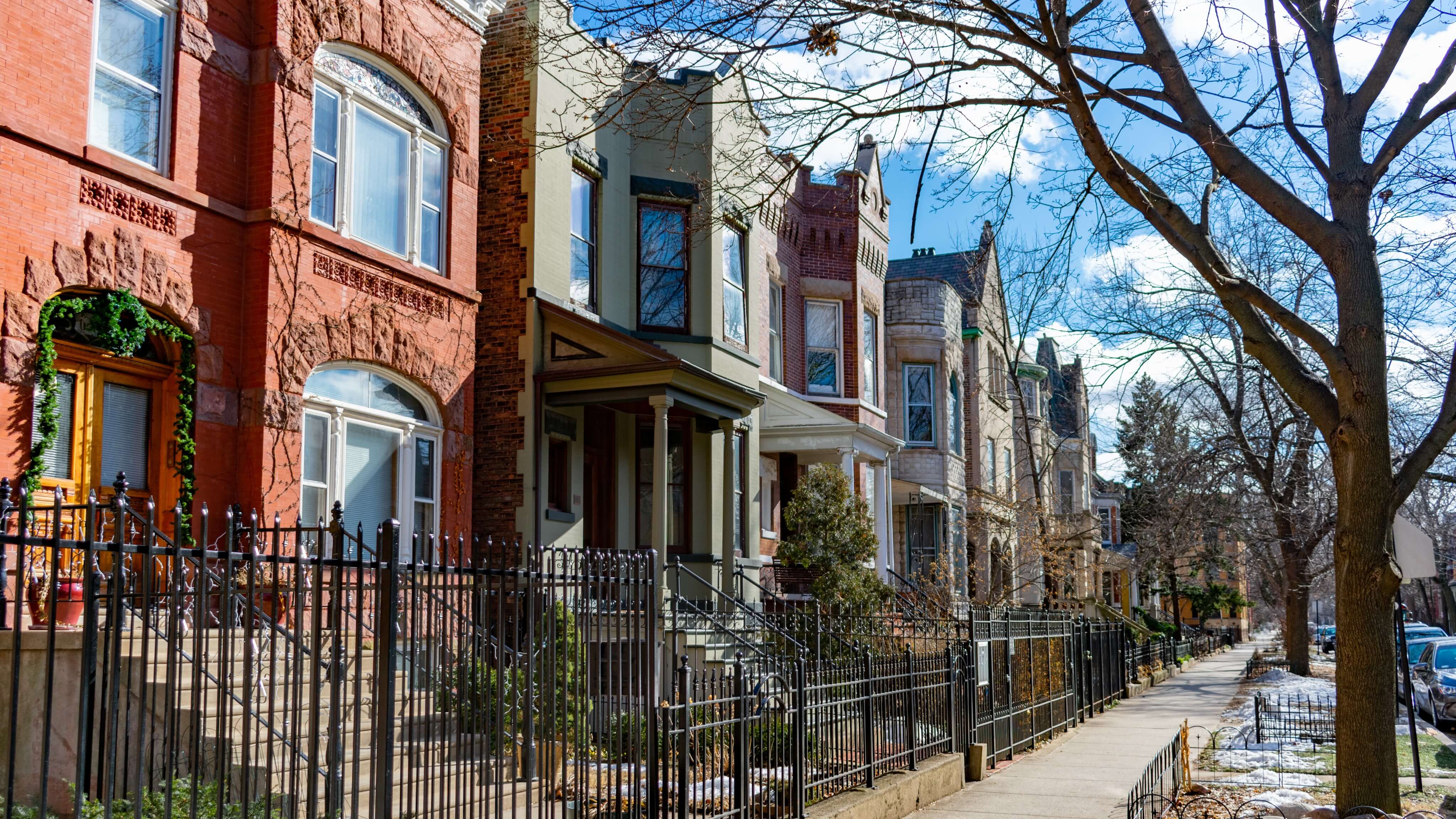 Image of Housing, City, Neighborhood, House, Row House, Car, 