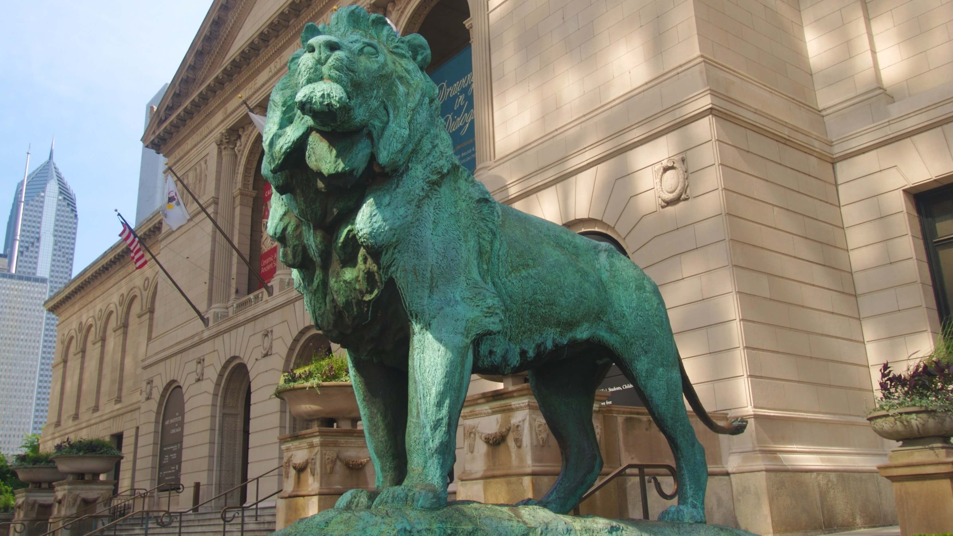 Image of Animal, Lion, Mammal, Wildlife, City, Neighborhood, Urban, Flag, Office Building,