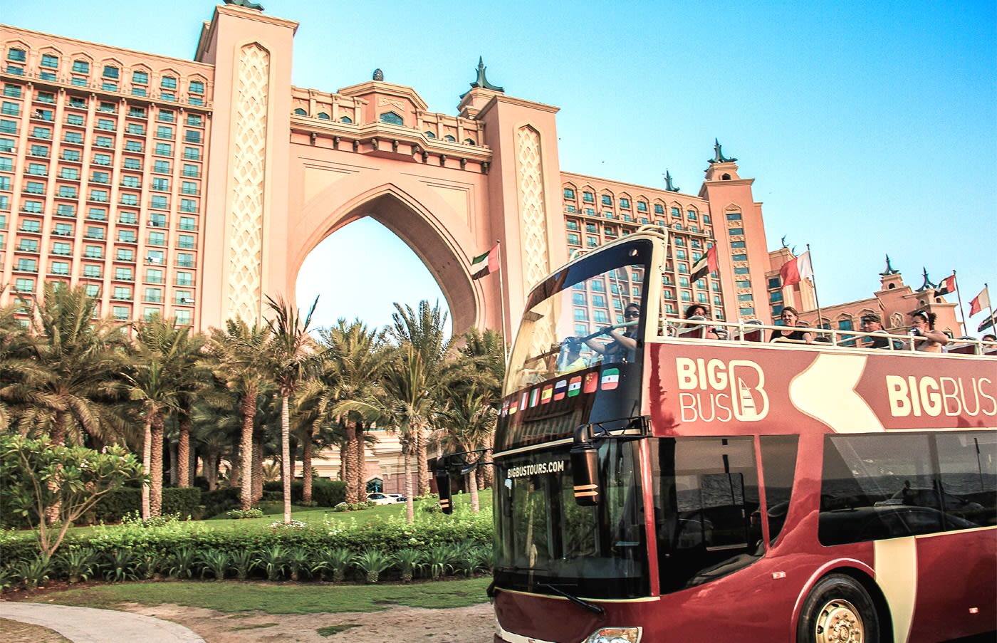 Image of Bus, Vehicle, Person, City, Flag, Car, 