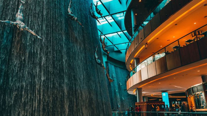 Image of Shop, Shopping Mall, Indoors, Interior Design, Urban, City, Water, Outdoors, Yacht, Person, Lighting, 