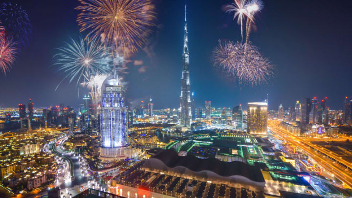 Image of City, Urban, Metropolis, Cityscape, Nature, Outdoors, Scenery, High Rise, Fireworks, 