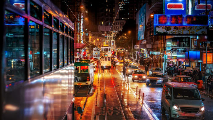 Image of Urban, City, Metropolis, Road, Street, Car, Vehicle, Cityscape, Person, Bus,