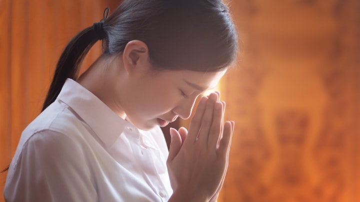 Image of Female, Girl, Person, Teen, Prayer, Face, Head, 