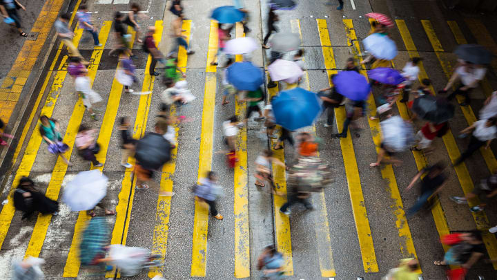 Image of Road, Tarmac, City, Metropolis, Urban, Zebra Crossing, Person, Boy, Child, Male, Pedestrian, 