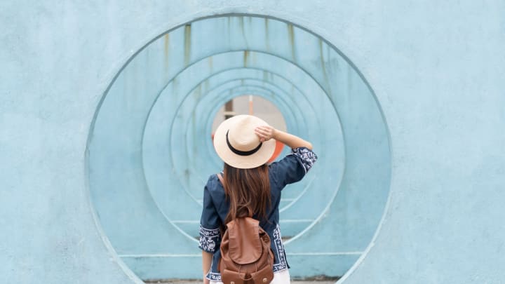 Image of Hat, Sun Hat, Female, Girl, Person, Teen, Bag, 