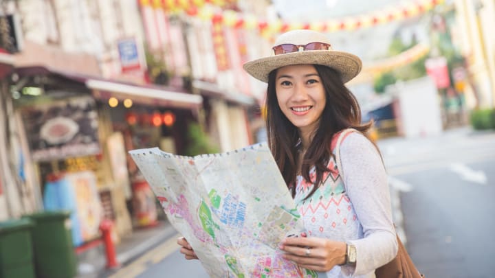 Image of Face, Happy, Head, Person, Smile, Hat, Bag, Handbag, Adult, Female, Woman, Sun Hat, 