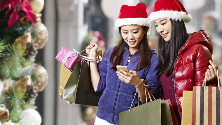 Image of Adult, Female, Person, Woman, Mobile Phone, Phone, Child, Girl, Bag, Handbag, Shopping,