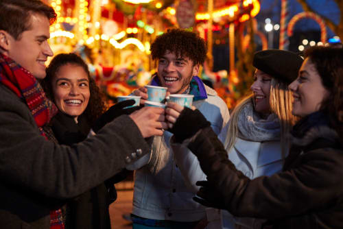 Image of Adult, Female, Person, Woman, Male, Man, Cup, Urban, Fun, Face, Head, 