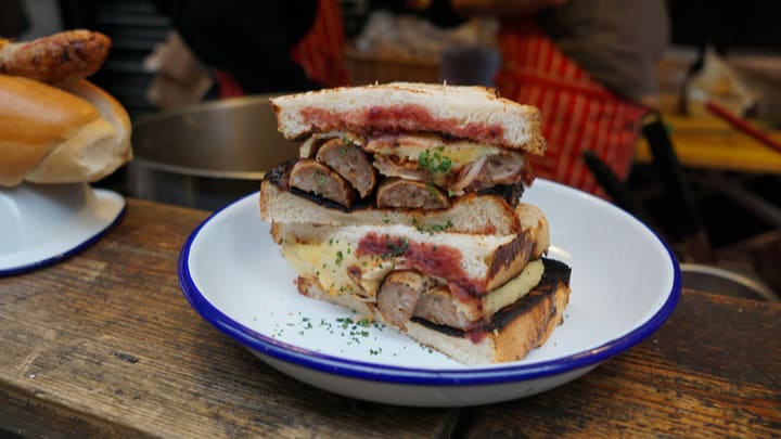 Image of Food, Sandwich, Dining Table, Boy, Child, Male, Person, Food Presentation, Adult, Female, Woman, Brunch, 