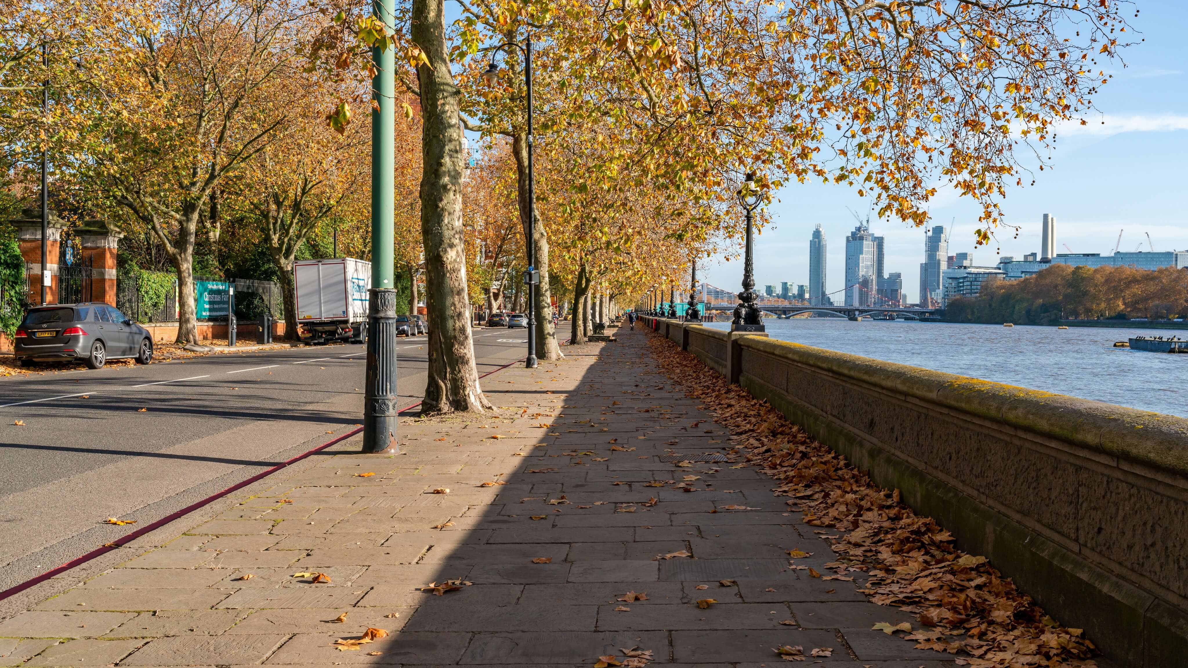 Image of Nature, Outdoors, Scenery, City, Path, Sidewalk, Truck, Car, Urban, Boat, Autumn, Road, Street, 