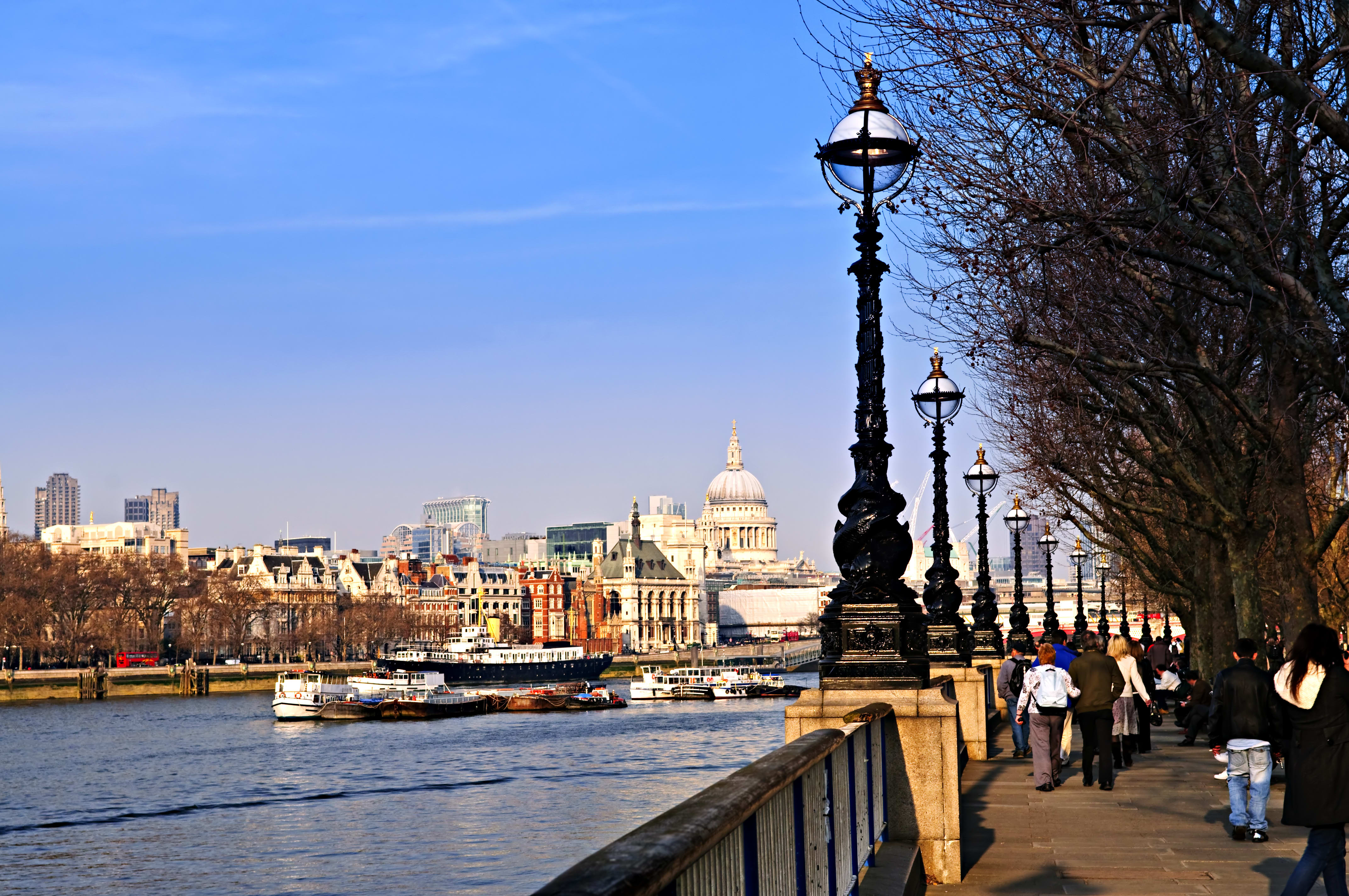 Image of Water, Waterfront, City, Metropolis, Urban, Pier, Person, Path, Port, Sidewalk, Spire, Tower, Boat, Vehicle, 