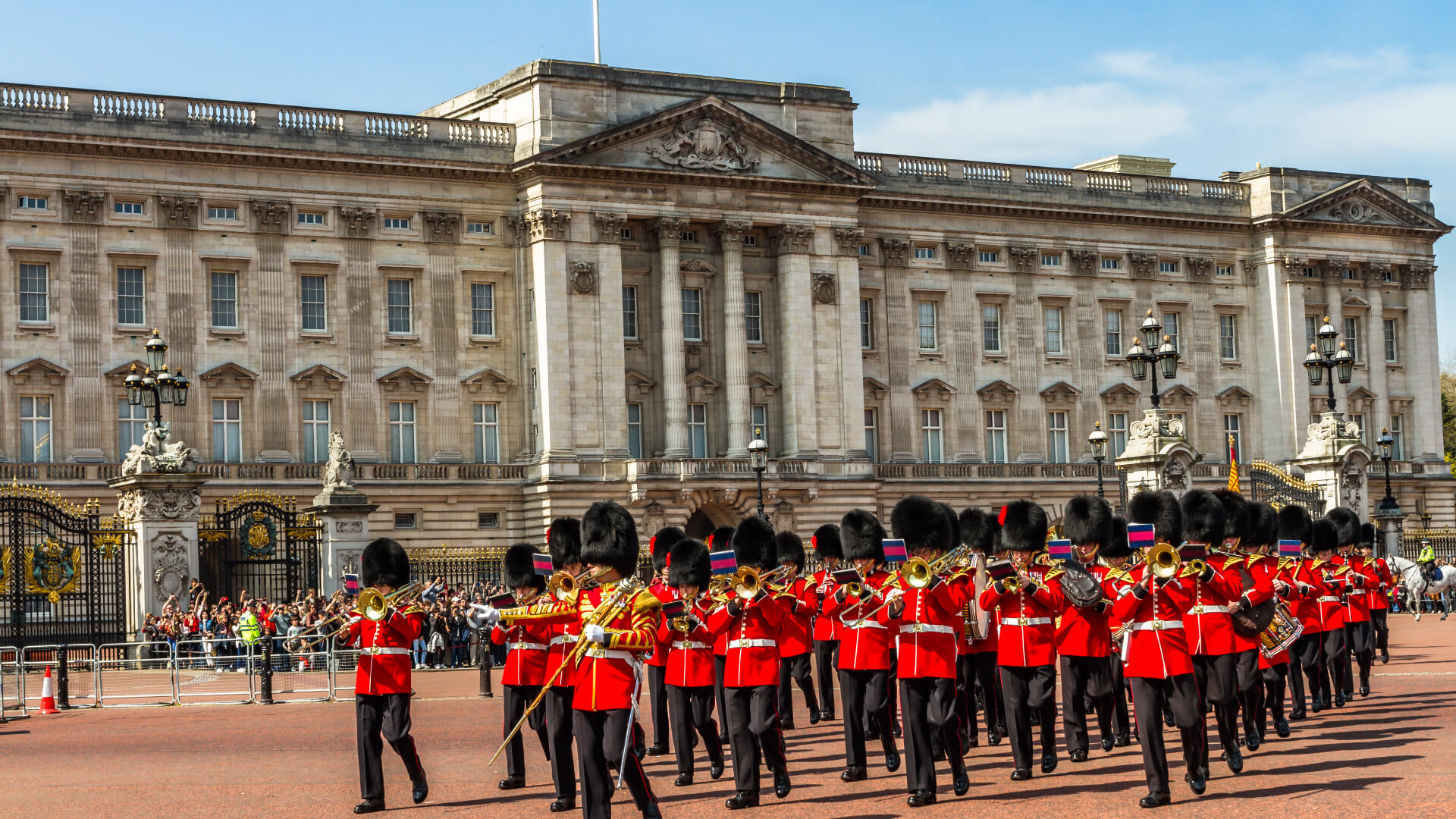 Image of Housing, House, Person, Buckingham Palace, Landmark, Mansion, Palace, 