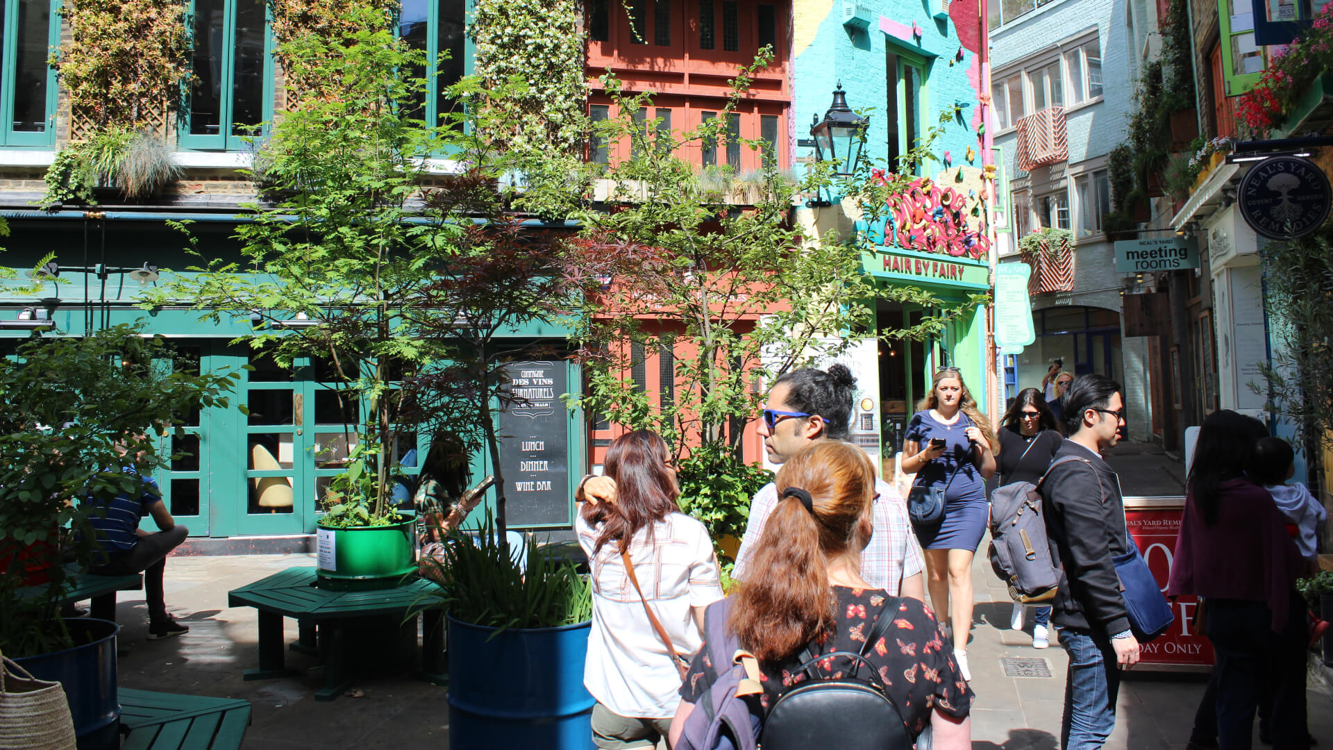 Image of Plant, Potted Plant, Adult, Female, Person, Woman, City, Road, Street, Urban, Child, Girl, Bag, Handbag, Indoors, Restaurant, Neighborhood, Chair, Furniture, Backpack, 