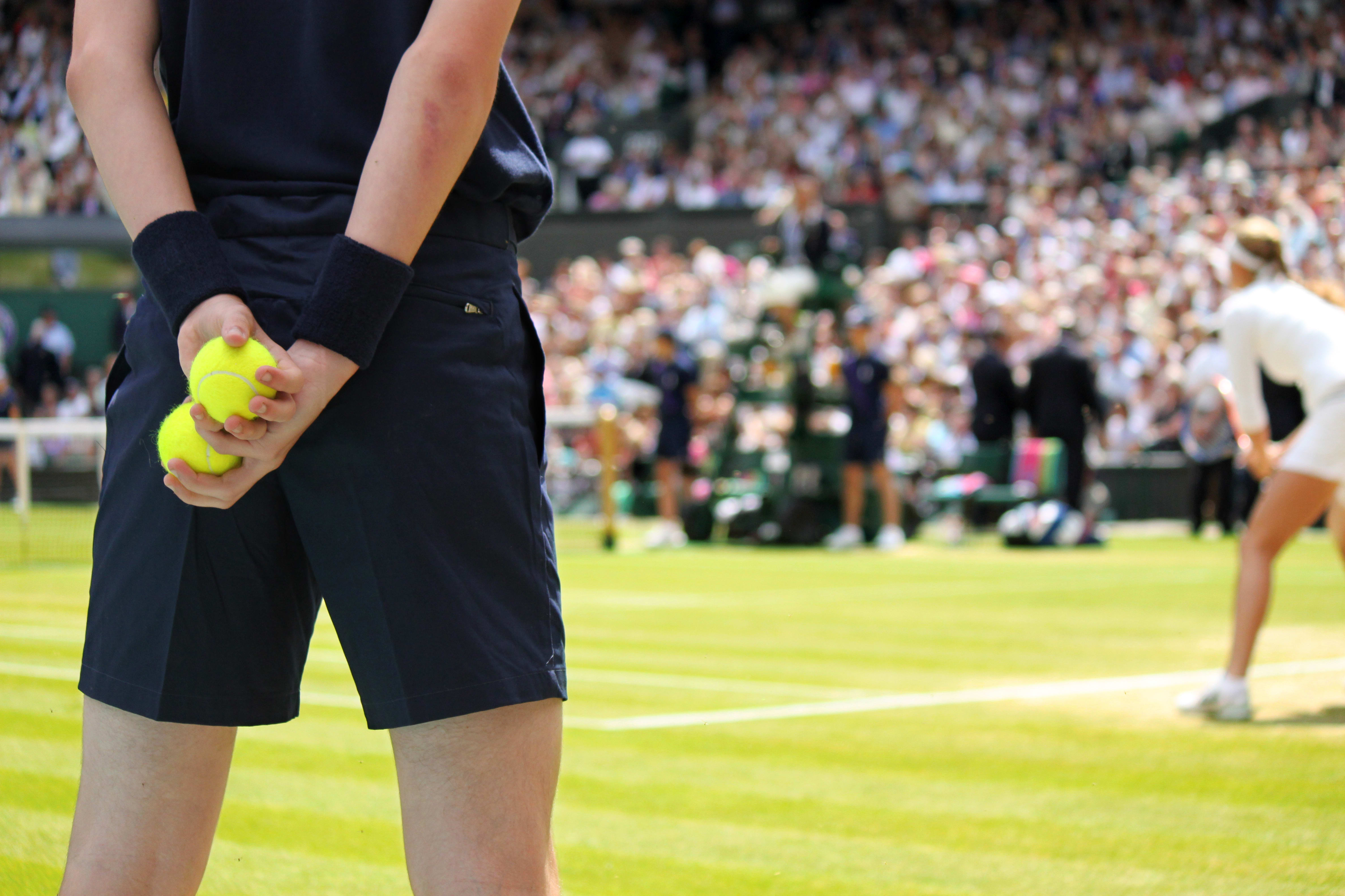 Image of Shorts, Adult, Male, Man, Person, People, Tennis, Tennis Ball, Grass, Field, 