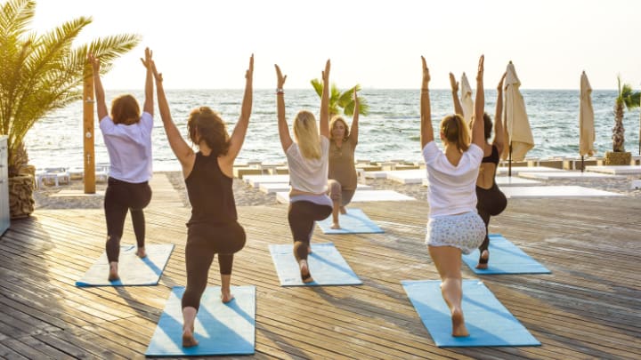 Image of Adult, Female, Person, Woman, Child, Girl, Fitness, Warrior Yoga Pose, Working Out, Yoga, Diaper, 