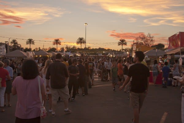 Image of People, Person, City, Walking, Urban, Handbag, Shoe, Crowd, Concert, Nature, Outdoors, Sky, Adult, Female, Woman, Male, Man, Road, Street, Tree, Palm Tree, 