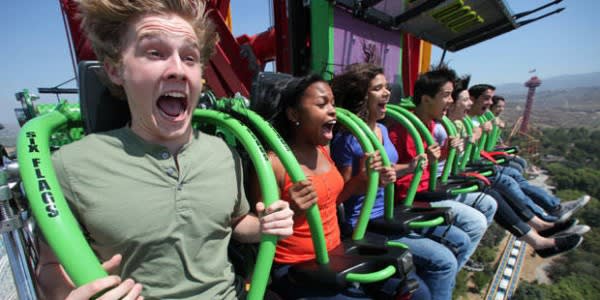 Image of Adult, Male, Man, Person, Female, Woman, Boy, Teen, Amusement Park, Fun, Roller Coaster, Head, Face, 