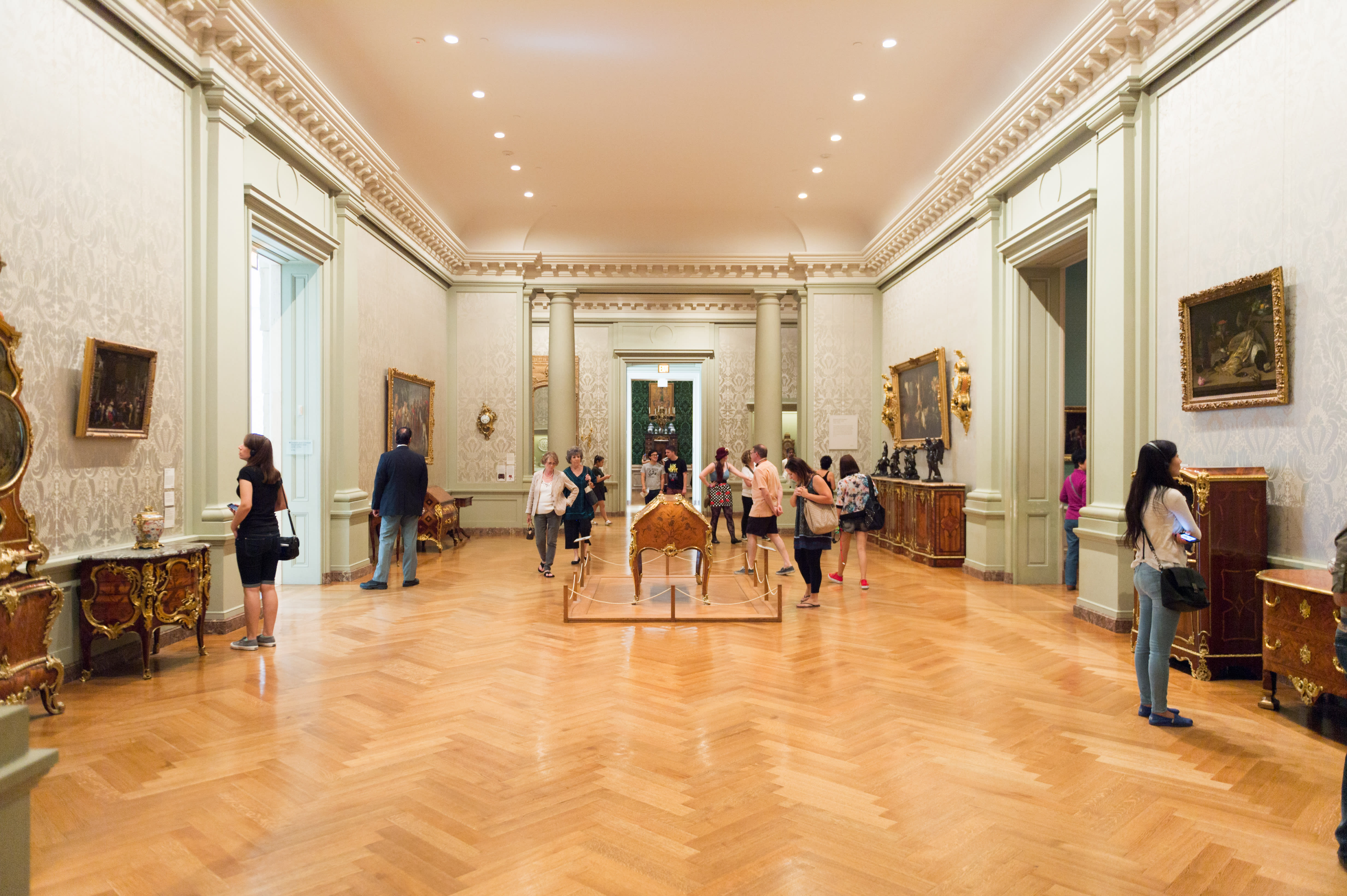Image of Indoors, Museum, Floor, Flooring, Person, Handbag, Wood,