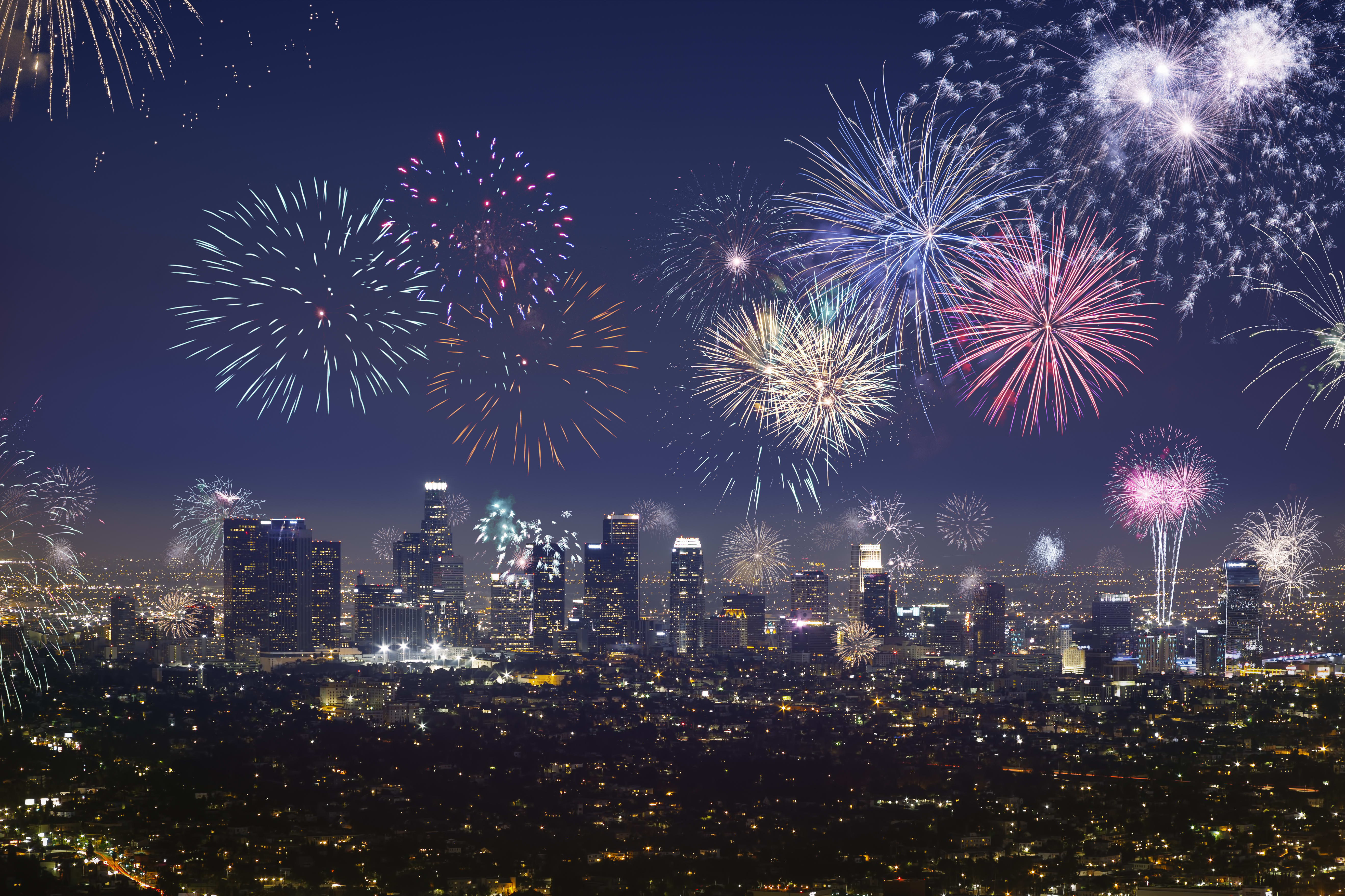 Image of City, Fireworks, Urban, Cityscape, Metropolis, Nature, Night, Outdoors, 