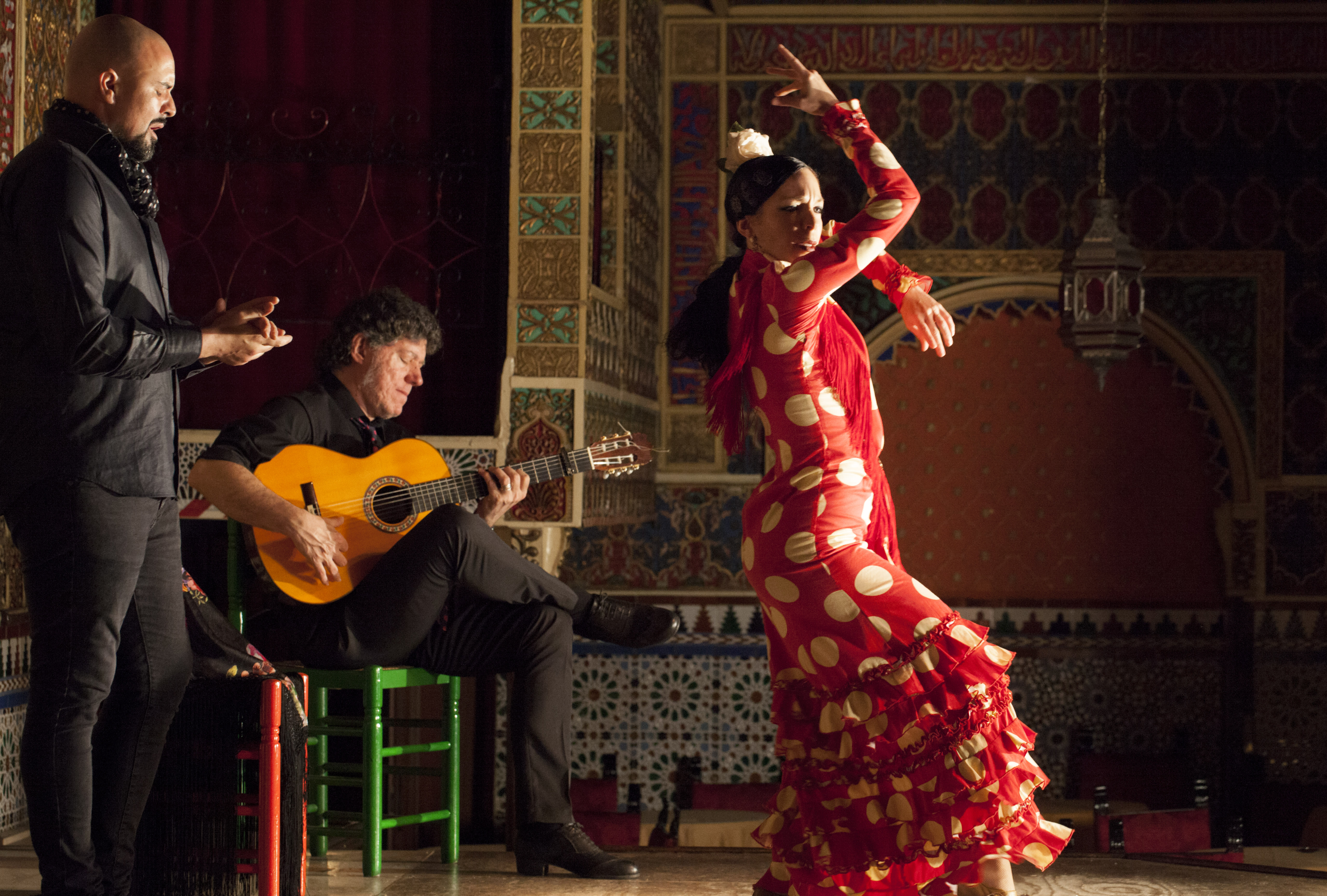 Image of Dancing, Person, Dance Pose, Guitar, Musical Instrument, Adult, Male, Man, Bride, Female, Woman, Performer, Flamenco,